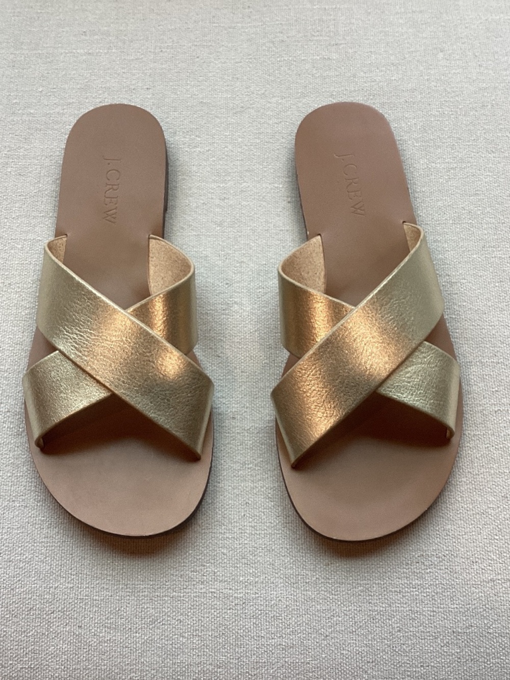 NWOB J Crew Factory SZ 6 Metallic Gold Crisscross Women’s Slide Sandals